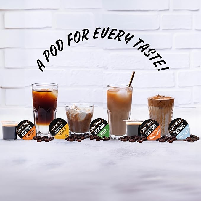 JAVA HOUSE Dark Roast Sumatran Cold Brew Pods, (12 Count) Peel and Pour Pods Hot or Iced Instant Coffee Concentrate
