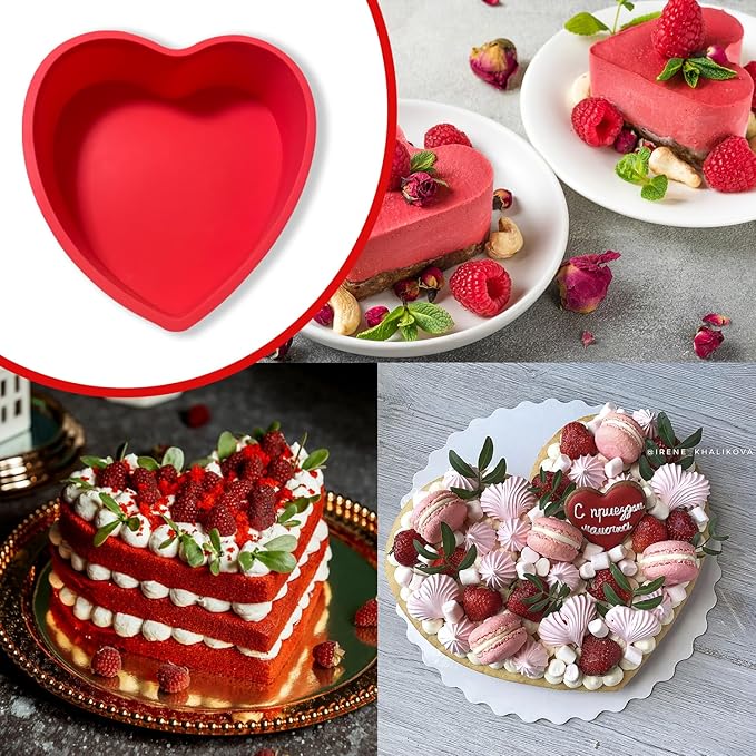 Heart Shaped Cake Pans, 3pcs 8 Inch Silicone Cake Pan for Baking, Heart Molds Silicone Non-Stick Quick Release Suitable, Easy Clean