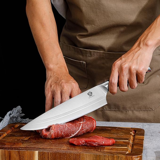 WILDMOK Knife Set, 7 Piece Kitchen Knife Set with Block Wooden, German Stainless Steel Sharp Chef Knife Set with Sharpener