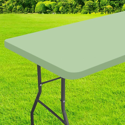 homing Rectangle Table Cloth Cover, Waterproof Polyester Elastic Fitted Tablecloth, Fits for 6 Foot Folding Tables, Washable Table Protector for Picnic, Camping, Outdoor (Green, 30" x 72")