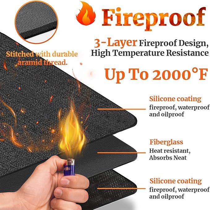 48 ×40 inches Under Grill Mats for Outdoor Grill/ BBQ Mat for Under BBQ, Fireproof Mat- Fire Pit Mat -Protector Mat - Oil-Proof Grill Floor Pads - Solo Stove Mat for Deck Patio Outdoor Smokers Grills