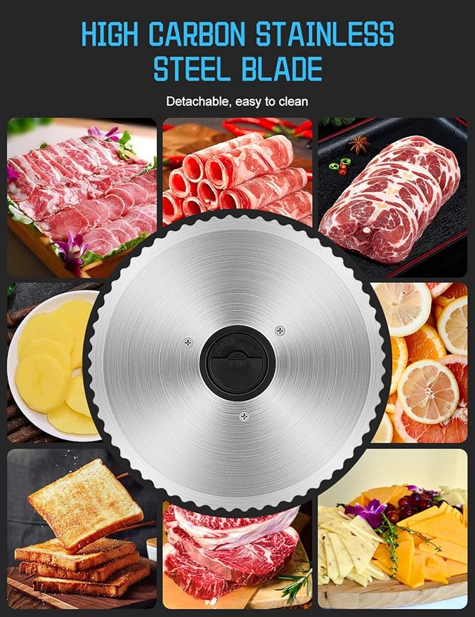 Meat Slicer,TOKASS Electric Deli Food Slicer with Removable 7.5’’ Stainless Steel Blade, Adjustable Thickness Meat Slicer for Home Use, Child Lock Protection, Easy to Clean, Food Slicer Machine-Silver