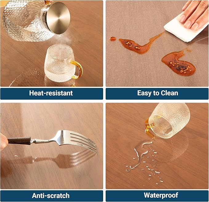 Clear Table Cover Protector Rectangle 40 x 60 Inch, 2.0mm Transparent Plastic Table Protector Waterproof, Anti-Scratch Clear Desk Mat for Office Desktop Dresser Dining Table, FDA Compliant