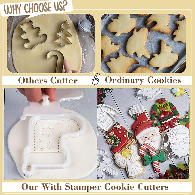 Flycalf Christmas Cookie Cutters Skate Shoes Shapes with Plunger Stamps Holiday PLA Baking Accessories Cutter Molds Gifts Decorative Party 3.5" Kitchen Cake Supplies