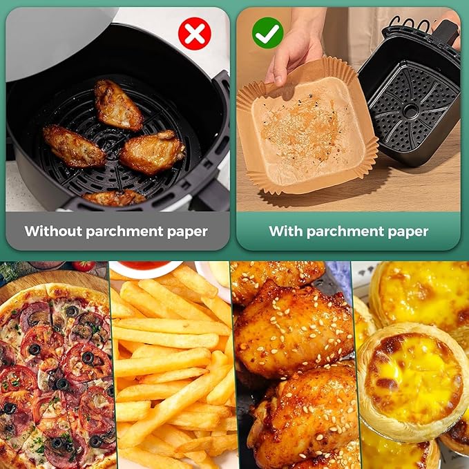 1000 Pcs Air Fryer Paper Liners, 8" Square Air Fryer Liners Disposable, Heavy-Duty Parchment Paper for 5-8 qt Airfryer Basket, Non-Stick & Grease-Proof Baking Liner for Oven Pan