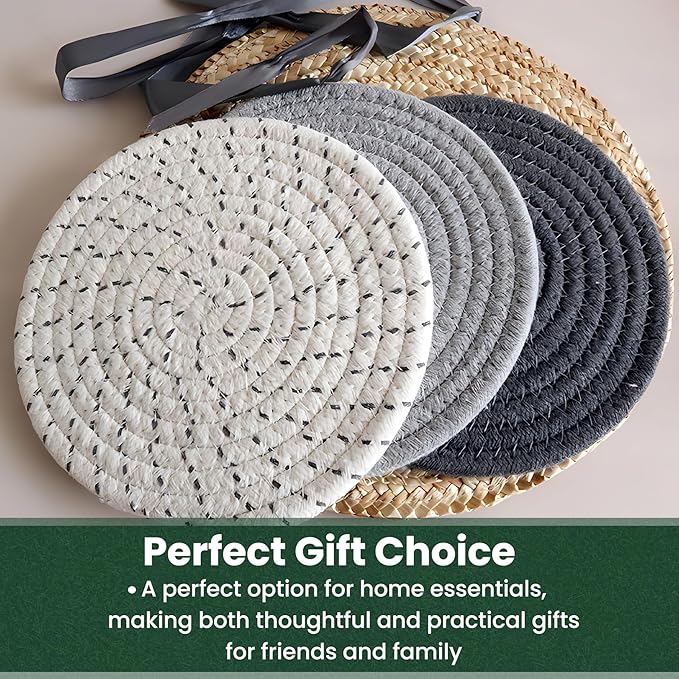 8 Inch Trivets for Hot Dishes, Hot Pots and Pans, Thick Heat Resistant Large Coaster for Kitchen, Hot Pads, Kitchen Essentials, Kitchen Decor for Table & Countertop with Storage Basket, 5 Pcs