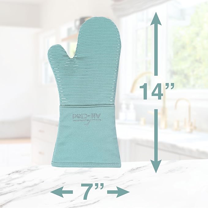 All-Clad Silicone Oven Mitt: Heat Resistant up to 500 Degrees - 100% Cotton & Silicone, 14"x7" Oven Mitt for Kitchen and Barbeque, 1-Pack, Rainfall
