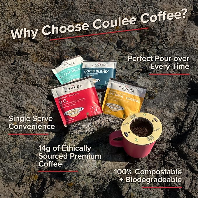 Coulée EcoPour Coffee - Doc's Blend - pre-filled EcoPour Single-Serve Filter Box, 14g Each (10 Count (Pack of 1), Doc's Blend)