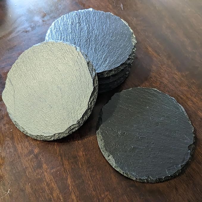 Coast in Style: Rustic Slate Coasters with Motorcycle Design - Round Slate - Set of 5