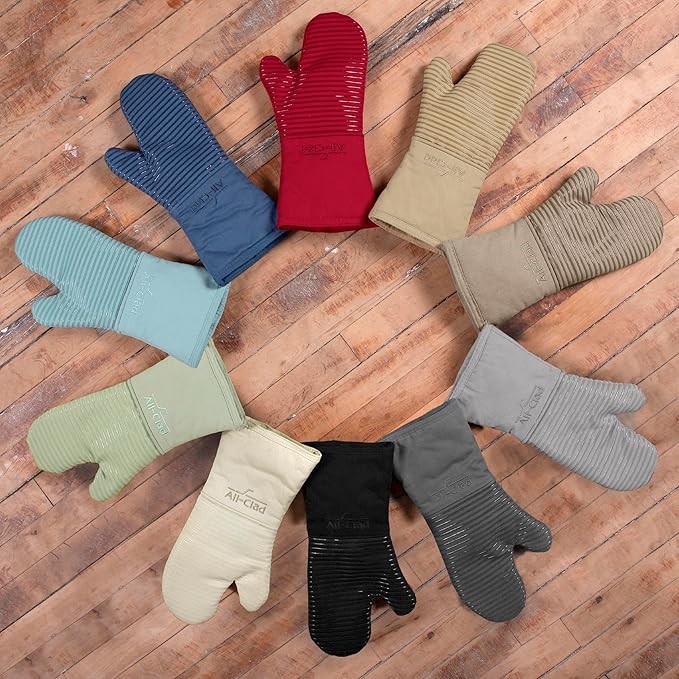 All-Clad Silicone Oven Mitts: Heat Resistant up to 500 Degrees - 100% Cotton & Silicone, 14"x7" Oven Mitt for Kitchen and Barbeque, 2-Pack, Chili