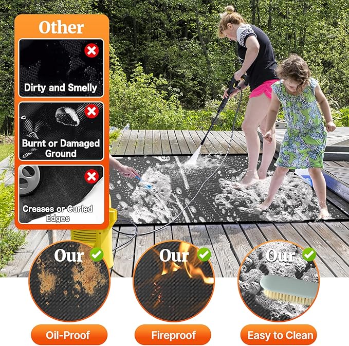 76 ×48 inches Under Grill Mat for Outdoor Grill/ Fireproof Grill Pad for Fire Pit, Double-Sided Indoor Fireplace Mat Fire Pit Mat, Oil-Proof Waterproof BBQ Mat Pads Protector for Deck Patio Gas Grills